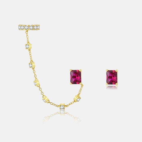 925 Sterling Silver Asymmetric Tassel Drop Earrings With Rectangle Zirconia Gold Silver Plated Ear Cuff Stud Earring Set For Women