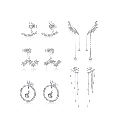 925 Sterlingsilber Ear Climber Quasten Ohrringe Zirkonia Blatt Stern Flügel Ohrstecker Für Damen Eleganter Modeschmuck