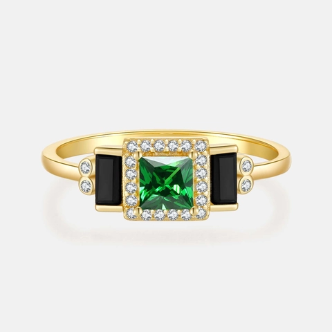 Anillo de Plata de Ley 925 Bañado en Oro de 18K Con Zirconia Verde y Piedras Negras Blancas Joyería de Lujo Retro para Mujer