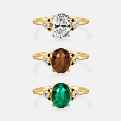 Anillo Vintage de Plata de Ley 925 Chapado en Oro de 18K con Zirconia Ovalada Elegante Piedra Verde Café Blanco Joyería Mujer