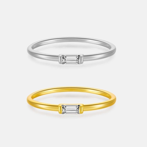 Anillo de Plata de Ley 925 para Mujer Corte Baguette Zirconia Simple Retro Chapado en Oro de 18K Oro Blanco Banda Fina Anillo Apilable Joyería de Moda