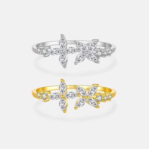 Anillo Geométrico de Pétalo de Flor de Plata de Ley 925 para Mujer Elegante Zirconia Chapado en Oro Plata Joyería de Moda Regalo Fiesta