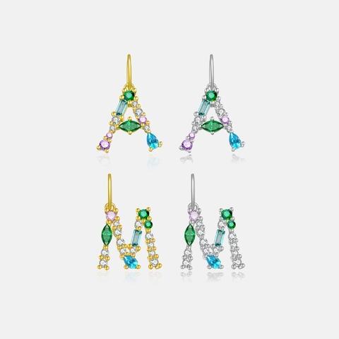 Fashion 925 Sterling Silver Alphabet Initial Letter Pendant Necklace Women 18K Gold Plated Inlaid Colorful Zirconia Jewelry Gift