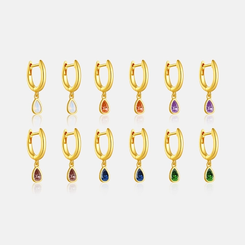 Boucles d'Oreilles Créoles en Argent Sterling S925 Zirconia Forme Poire Pour Femme Plaqué Or 18K Goutte d'Eau Bijoux Élégants Cadeau