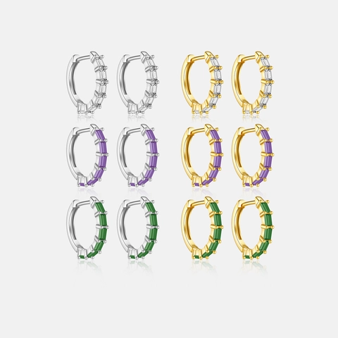Pendientes de Aro de Plata de Ley 925 para Mujer Pendientes Huggie con Incrustaciones de Zirconia de Corte Baguette Joyería de Piedras Preciosas Púrpura Verde Blanco