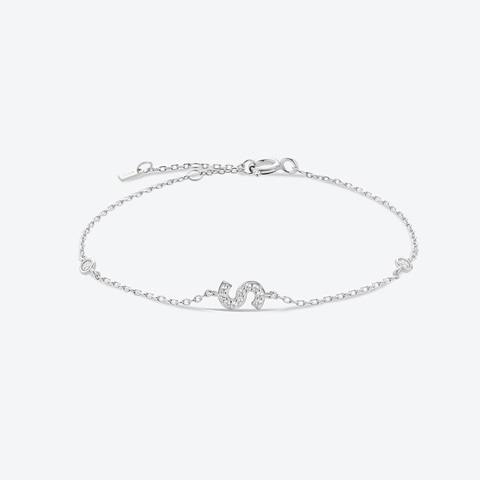 925 Sterling Silver Initial Letter Bracelet Zirconia Inlaid Minimalist Thin Chain Bracelet For Women Trendy Jewelry Gift