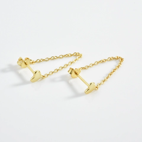 925 Sterlingsilber Herz Ohrstecker Mit Kettenschlaufe Mikro-Eingelegter Zirkonia Quaste Ohrlinie Gold Silber Vergoldeter Schmuck Für Damen