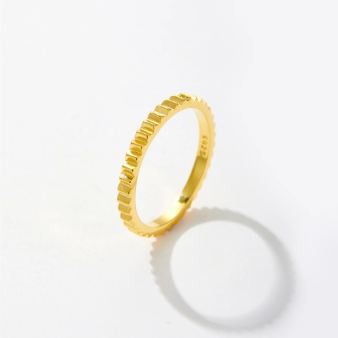 Minimalist 925 Sterling Silver Ring For Women Gold Silver Plated Vertical Groove Gear Texture Ins Style Fashion Jewelry Finger Ring