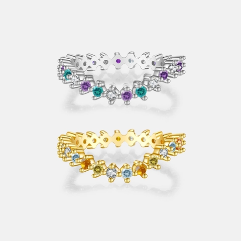 925 Sterlingsilber Wellenförmiger Ring Für Damen Bunter Zirkonia Reihenfassung Stapelbar Wellendesign Gold Silber Vergoldet Mode Schmuck Ring Geschenk