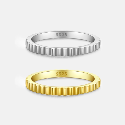 Minimalist 925 Sterling Silver Ring For Women Gold Silver Plated Vertical Groove Gear Texture Ins Style Fashion Jewelry Finger Ring