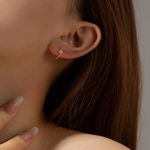 925 Sterling Silver Irregular Hoop Earrings For Women Gold Rhodium Plated Cubic Zirconia Geometric Lightning C Hoop Earrings Jewelry
