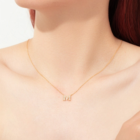Collier Pendentif Alphabet Initial en Argent Sterling 925 pour Femme Plaqué Or Platine Zirconia Incrusté Bijoux Minimalistes Cadeau