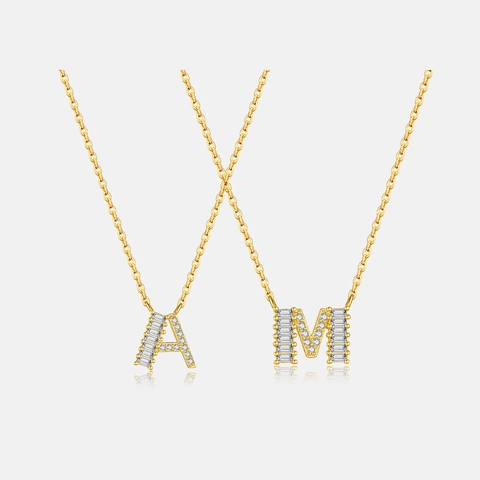 Collier Pendentif Alphabet Initial en Argent Sterling 925 pour Femme Plaqué Or Platine Zirconia Incrusté Bijoux Minimalistes Cadeau