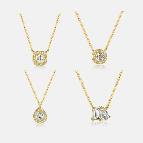 Collana con Pendente Halo in Argento Sterling 925 e Zirconia Forme Quadrata Rotonda Pera Gioielli di Moda Minimalista da Donna per Matrimonio