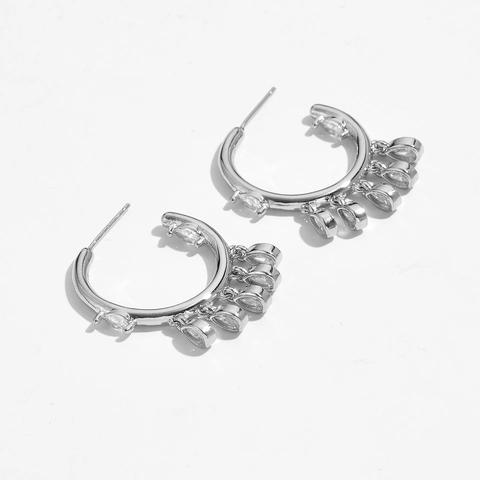 Boucles d'Oreilles Anneaux en C en Cuivre de Créateur Avec Tige en Argent Sterling 925 Plaqué Or Platine Zircone Goutte d'Eau Bijoux Vintage Femme