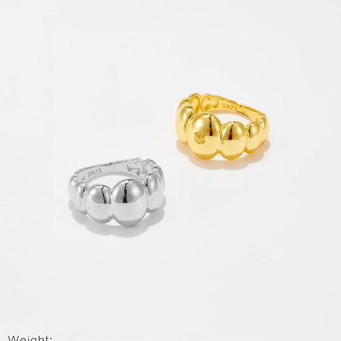 Anillo de Burbuja de Croissant de Plata de Ley S925 para Mujer Bañado en Oro de 18K Anillo de Dedo Geométrico de Onda Joyería