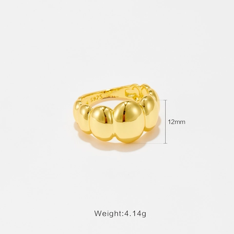 Anillo de Burbuja de Croissant de Plata de Ley S925 para Mujer Bañado en Oro de 18K Anillo de Dedo Geométrico de Onda Joyería