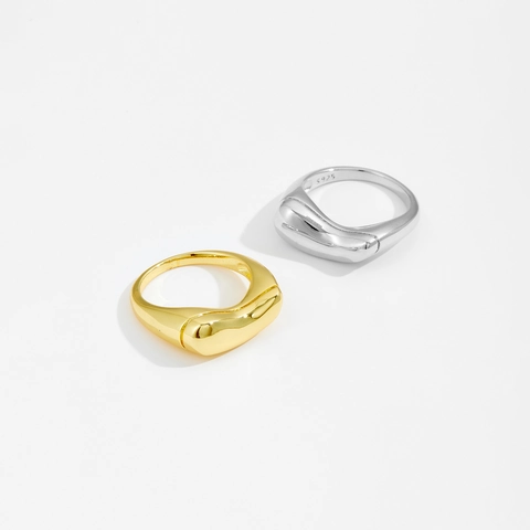 Bague Minimaliste en Argent Sterling 925 Forme Haricot Organique Métal Liquide Or Argent Poli Bijoux Femme Cadeau Quotidien