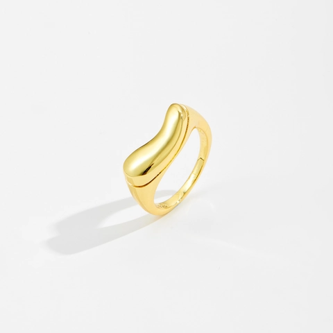Bague Minimaliste en Argent Sterling 925 Forme Haricot Organique Métal Liquide Or Argent Poli Bijoux Femme Cadeau Quotidien