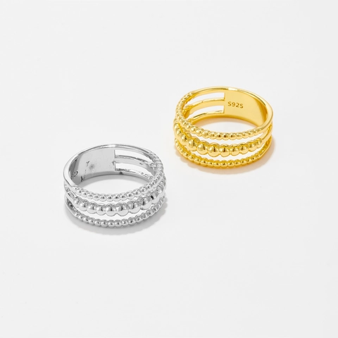 Bague Minimaliste en Argent Sterling 925 Multicouche Perles Empilables pour Femmes Hommes Hip Hop Rétro Géométrique Bijoux de Doigt Cadeau