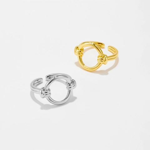 Anillo Abierto Ajustable de Plata de Ley 925 Minimalista Geométrico Redondo Nudo Chapado en Oro Blanco Joyería de Moda para Mujer