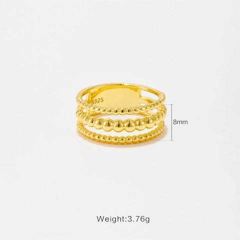 Bague Minimaliste en Argent Sterling 925 Multicouche Perles Empilables pour Femmes Hommes Hip Hop Rétro Géométrique Bijoux de Doigt Cadeau