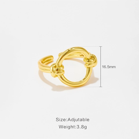 Anillo Abierto Ajustable de Plata de Ley 925 Minimalista Geométrico Redondo Nudo Chapado en Oro Blanco Joyería de Moda para Mujer
