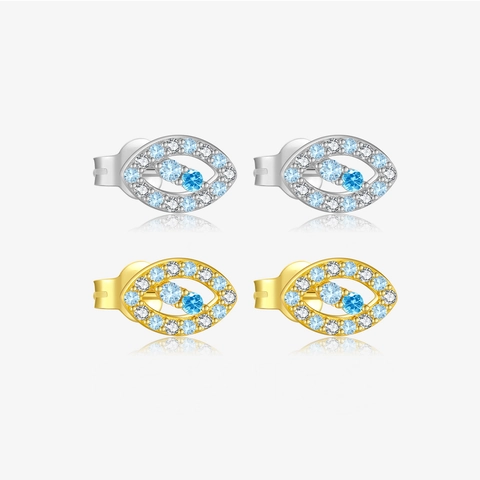 S925 Sterling Silver Evil Eye Stud Earrings Blue White Zircon Minimalist Gold Silver Plated Earrings For Women Fashion Jewelry