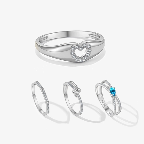 925 Sterling Silver Ring For Women Minimalist Heart Geometric Knot Blue Pear Gemstone Fashion Jewelry Gift