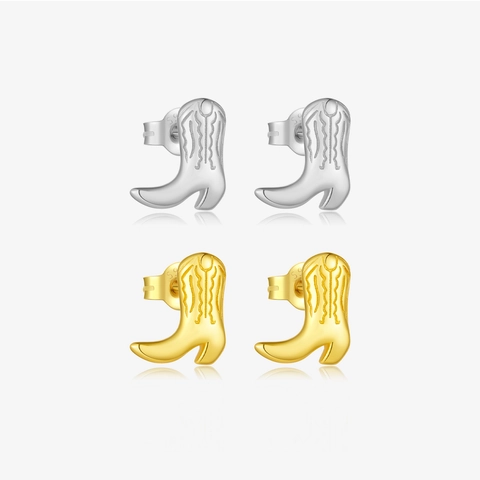 925 Sterling Silver Cowboy Boot Stud Earrings Vintage Western Style Petite Jewelry For Women Gift Gold Silver Plated