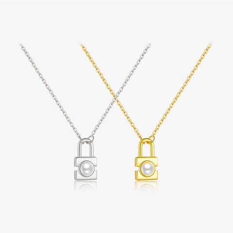 Collier Pendentif Serrure Künstliche Perle en Argent Sterling S925 Chaîne Clavicule Minimaliste pour Femmes Plqué Or 18K Bijoux de Mode Cadeau