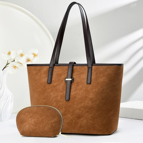Women Casual PU Leather Large Capacity Tote Bag And Pouch Solid Color Versatile Shoulder Crossbody Bag Fashion Handbag
