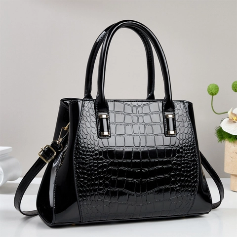Elegante Handtasche Aus Lackleder Mit Krokodilmuster Für Damen Glänzende Umhängetasche Abnehmbarer Gurt Pendler Top Handle Tote