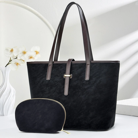 Women Casual PU Leather Large Capacity Tote Bag And Pouch Solid Color Versatile Shoulder Crossbody Bag Fashion Handbag