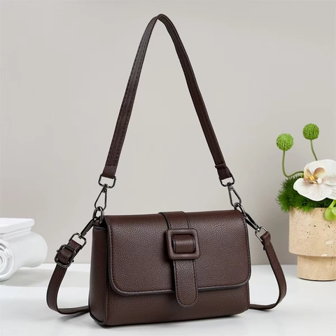 Borsa a Tracolla da Donna in Pelle PU con Grana Litchi Piccola Quadrata Tinta Unita Patta Borsa a Spalla Tracolla Regolabile