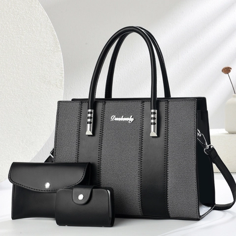 Damen PU Leder Handtaschen Set Tote Clutch Und Kartenhalter Große Kapazität Umhängetasche Für Den Täglichen Weg Casual Mode Tasche