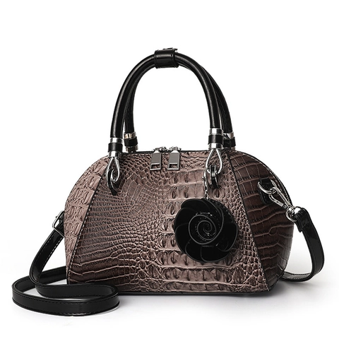 Bolso Boston de Concha con Patrón de Cocodrilo Vintage para Mujer Cuero PU de Alta Gama con Colgante de Rosa