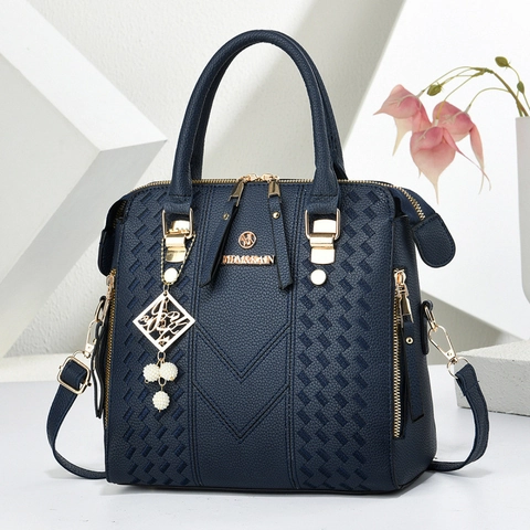 Women Fashion PU Leather Boston Bag Artificial Pearl Charm Litchi Texture Handbag Solid Color Shoulder Crossbody Bag Casual Tote