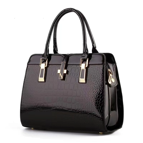 Sac à Main Femme en Cuir PU Motif Crocodile Grande Capacité Sac Cabas Structuré Avec Accessoires Dorés Sac de Banlieue Mode pour Bureau Fête
