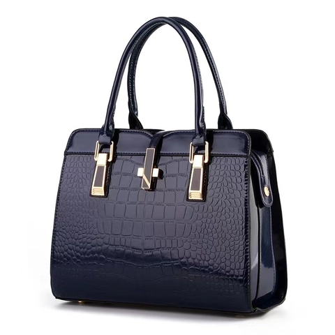 Sac à Main Femme en Cuir PU Motif Crocodile Grande Capacité Sac Cabas Structuré Avec Accessoires Dorés Sac de Banlieue Mode pour Bureau Fête