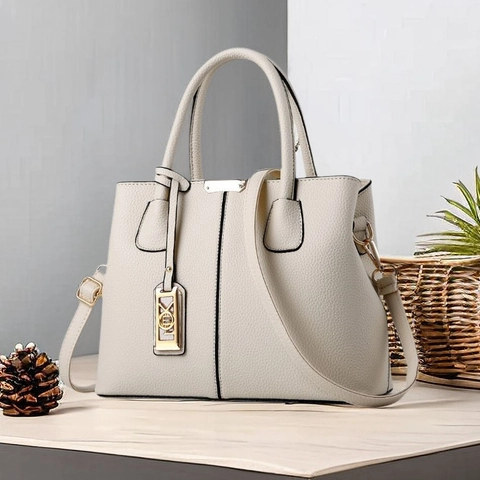 Bolso Tote de Mujer en Cuero PU con Grana de Lichi Gran Capacidad Bolso de Hombro Cruzado con Herrajes Dorados Elegante