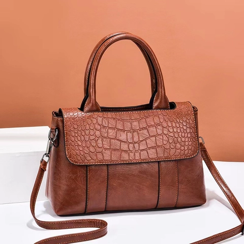 Bolso de Mano de Cuero PU con Patrón de Cocodrilo Vintage para Mujer Bolso Bandolera Elegante con Asa Superior Bolso de Oficina