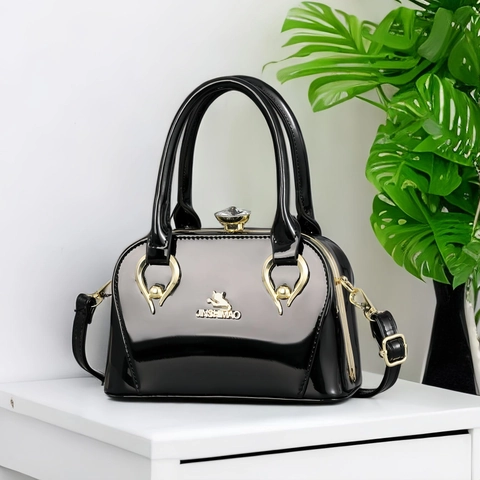 Damen Luxus Glänzende Spiegel Lackleder Handtasche Mit Strass Kristall Verschluss Elegante Abendparty Umhängetasche