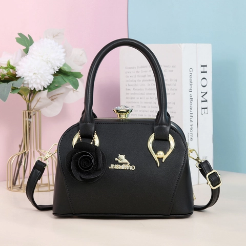 Elegante Borsa a Mano in Pelle PU per Donna Borsa a Bauletto Vintage Logo Gatto Chiusura Strass Ciondolo Rosa Tracolla