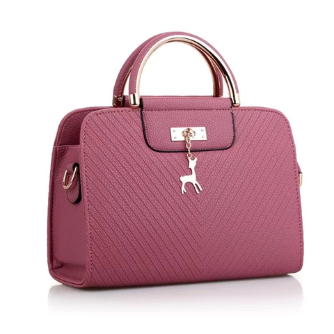 Damen Elegante PU-Leder Handtasche V-förmige Steppung Kleine Quadratische Tasche Mit Metallgriff Hirsch Anhänger Umhängetasche Schultertasche