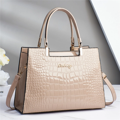 Sac à Main Femme Élégant en Cuir PU Motif Crocodile Grand Cabas Avec Bandoulière Accessoires Dorés Pour Le Bureau Quotidien