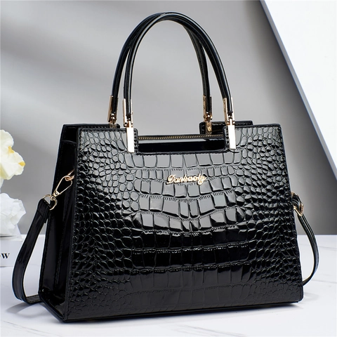 Elegante Bolso de Mano para Mujer Cuero PU Patrón Cocodrilo Bolso de Hombro Lujo Con Correa Desmontable Dorado