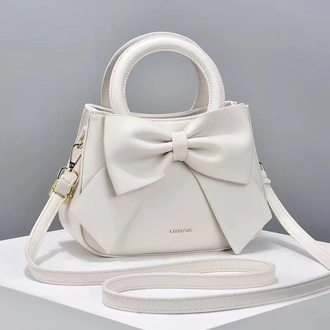 Elegante Dames Handtas van PU-leer met Strik Mode Zoete Schelp Crossbodytas Gouden Hardware Afneembare Riem Dagelijkse Handtas