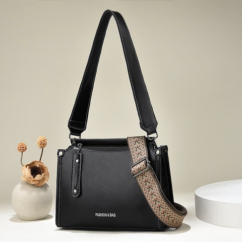 Mode Damen PU Leder Schultertasche Mit Gemustertem Breitgurt Urban Minimalistisch Quadratisch Umhängetasche Kleine Tote Für Alltag