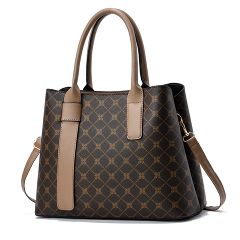 Sac à Bandoulière Vintage en Cuir PU pour Femmes Imprimé Monogramme Grande Capacité Sac à Main Classique Rétro Fourre-Tout Quotidien